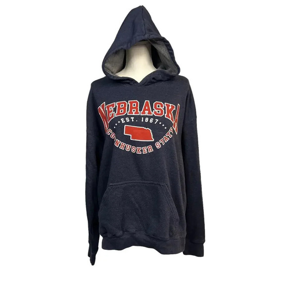 Nebraska Cornhuskers Men's Large Gray Hooded‎ Pullover Long Sleeve Sweatshirt - Picture 1 of 6